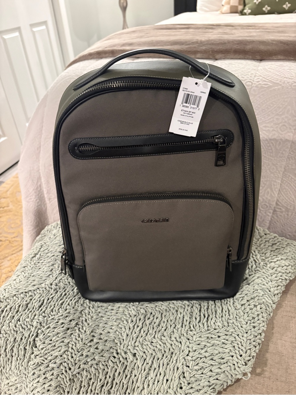 Coach Olive Backpack with Black Leather Trim